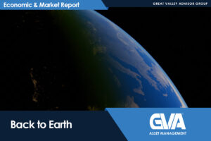 Cover image for an Economic & Market Report featuring Earth from space with 'Back to Earth' and GVA Asset Management branding at the bottom panel
