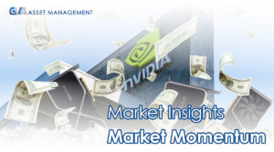 Marketing banner: dollar bills raining over GPUs and a building with a Nvidia logo, plus the text 'Market Insights Market Momentum'.
